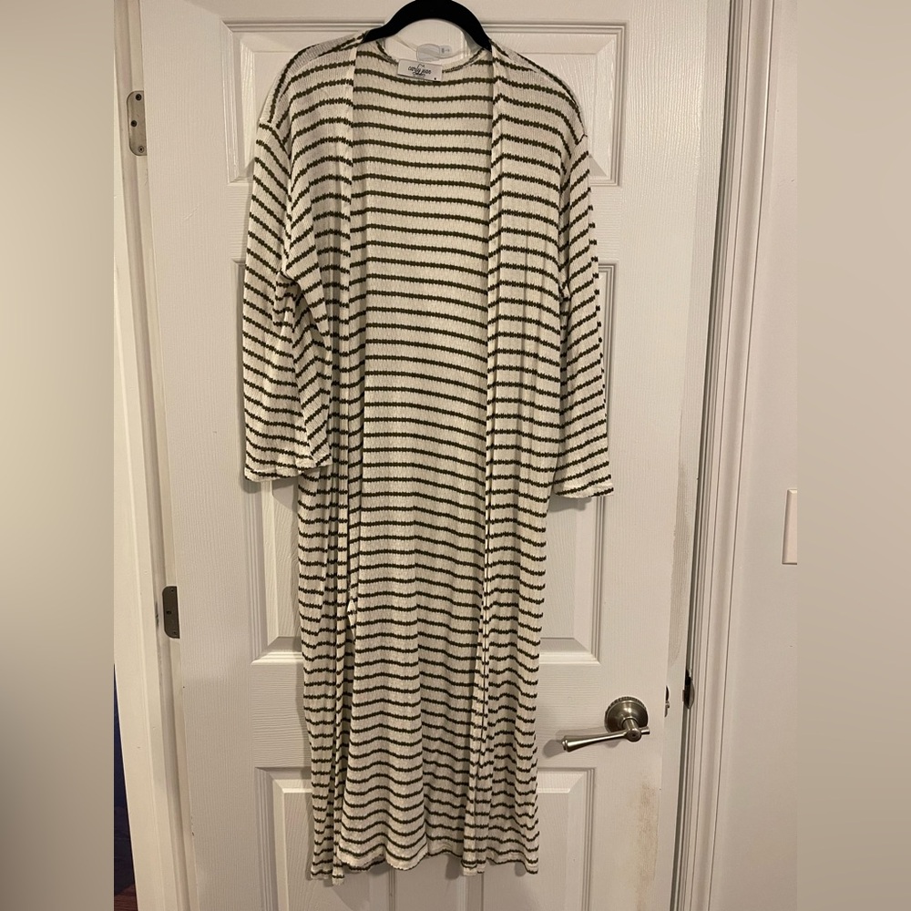 Ribbed, Striped Long Cardigan
